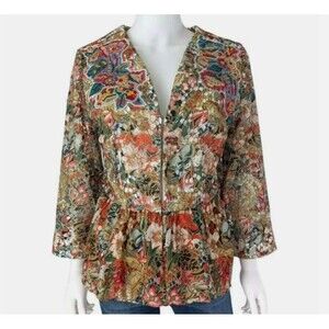 Soft Surroundings Embroidered Floral Jacket M Beaded BOHO Whimsical Fairy NEW